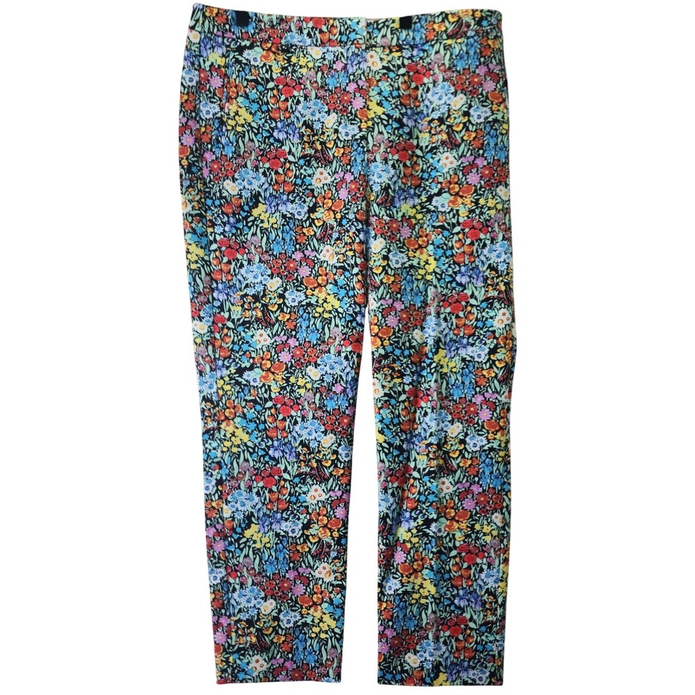 Adrianna Papell Floral Print Straight Leg Pants Women Size 14 Cottagecore